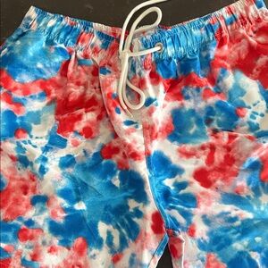Men’s Tie-Dye Swim Shorts - Red, Blue & White